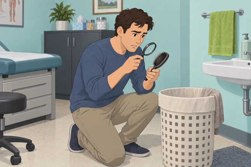 Do I Have? An adult inspects a hairbrush.