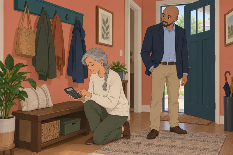 Do I Need? Client checks a calculator.