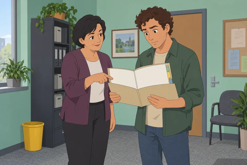 Do I Need? Advisor reviews a budget folder.