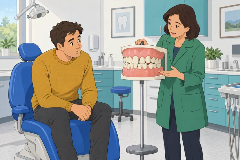 cuestionario ¿Necesito brackets? Un ortodoncista revisa la alineación.