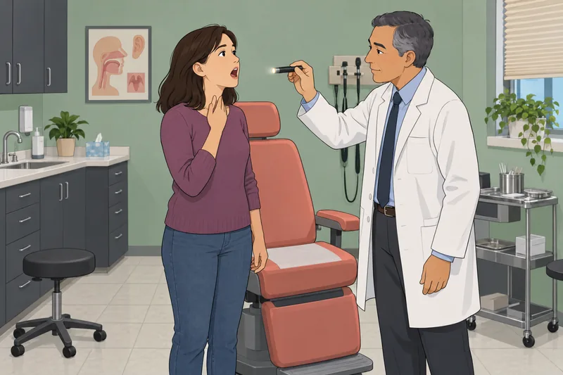 Do I Need? ENT clinician examines this throat.