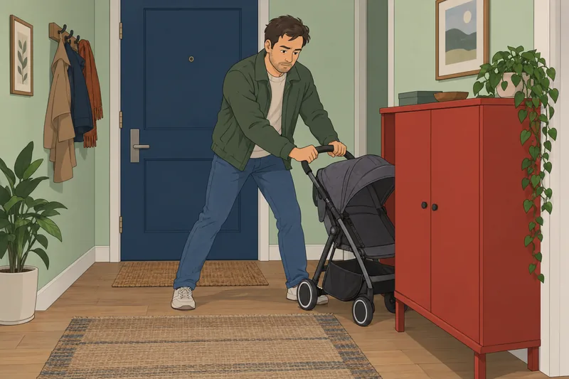 Do I Want? He unfolds a stroller.