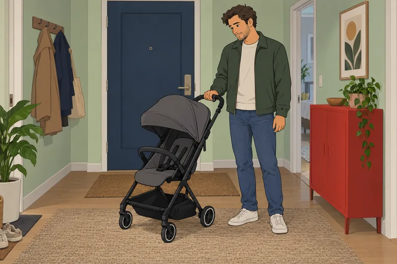 ¿Quiero tener hijos? Él mira el cochecito abierto.
