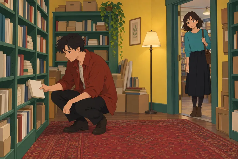 Does He Like? He pauses by books.