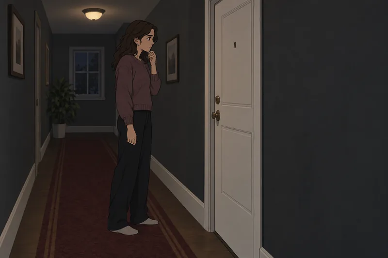 Does Jeff the character pause beside the door?