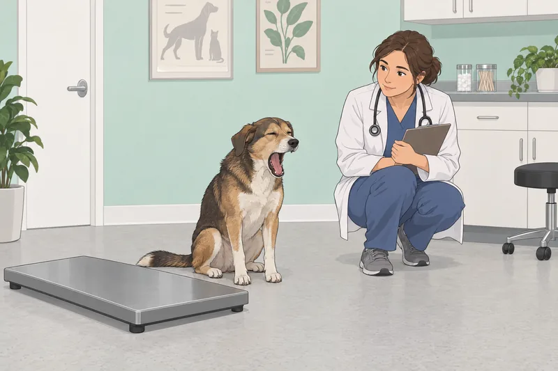 cuestionario ¿Mi perro? La veterinaria observa orejas bajas.