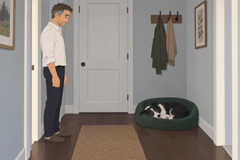 Does My Dog: comfort appears in the hallway.