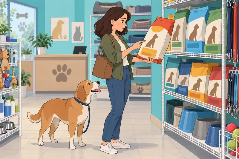 cuestionario sobre alimento: dueña estudia una bolsa sellada.