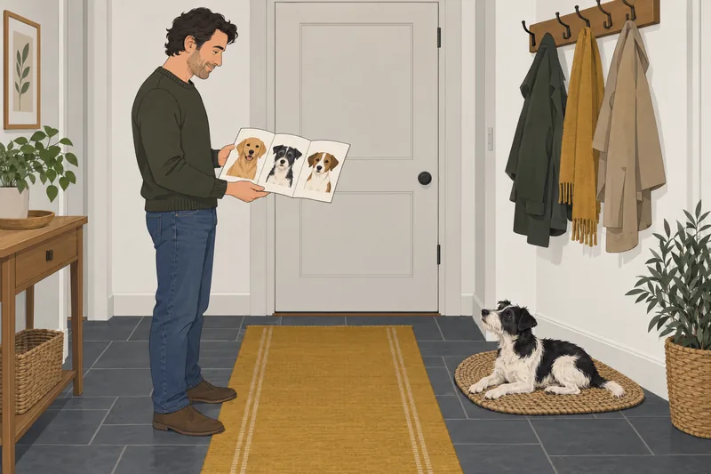 Dog Name Quiz: comparing a dog portrait booklet.