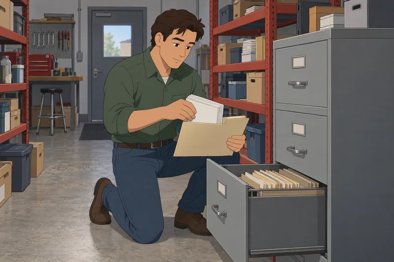 Double Entry Accounting clerk files a receipt bundle.