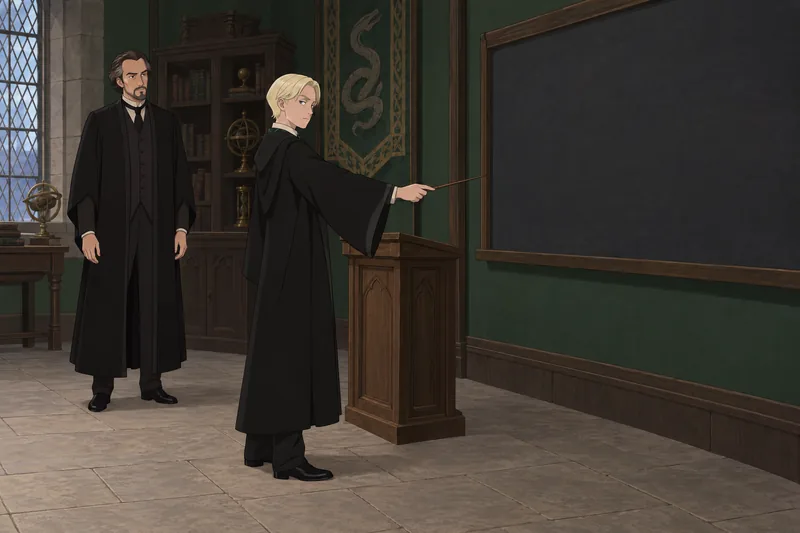 Draco Malfoy Quiz shows a Hogwarts wand lesson.