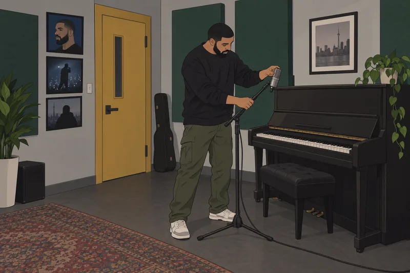 Quiz sobre Drake: identificando un micrófono en ensayo.