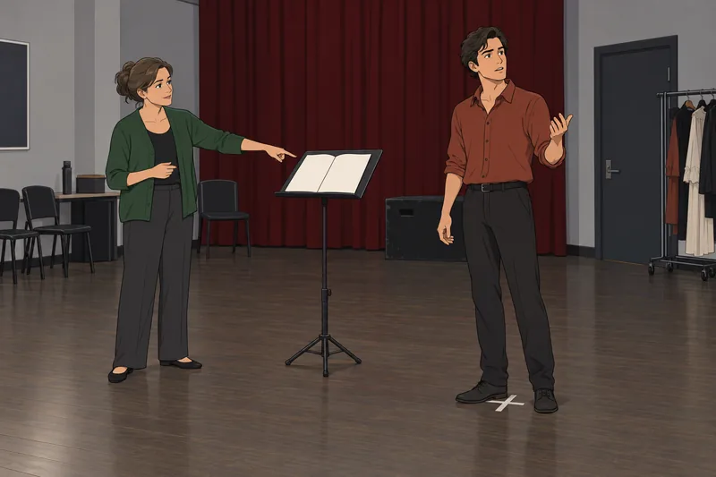 Drama Terms Quiz: rehearsal with an open script.