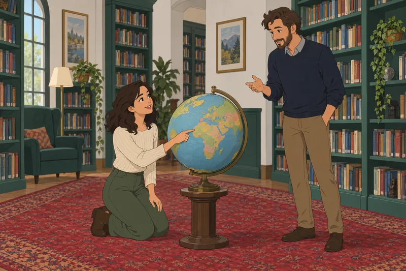Dream Man Quiz: a couple studies a globe.