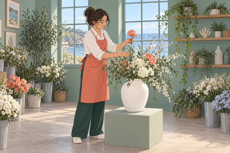 Dream Wedding Quiz: a florist selects airy flowers.