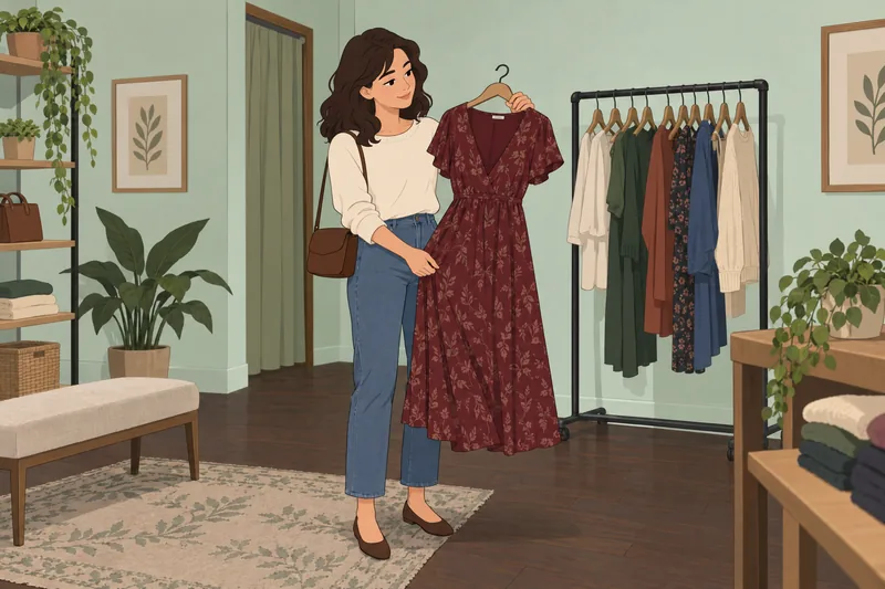 Dress Quiz shows a shopper studying one dress.