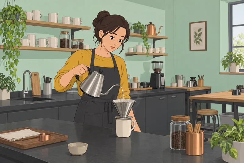 Drink Quiz learner pours water through a dripper.
