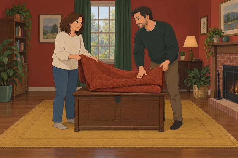 Dyadic Adjustment Scale shows partners folding a quilt.