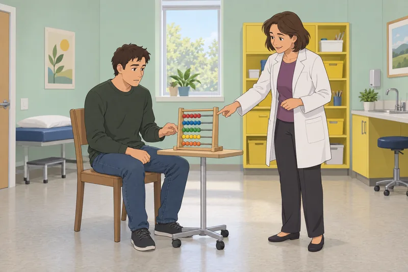 Dyscalculia Test shows an adult sorting counting beads.