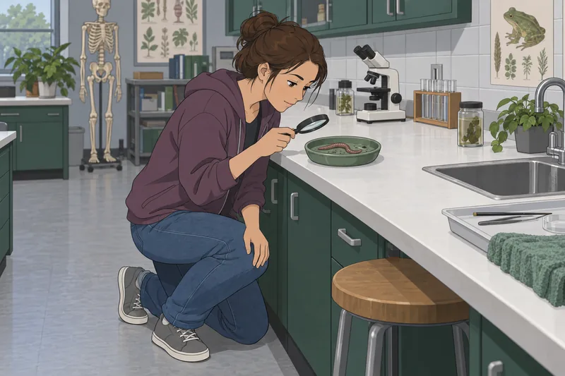 Earthworm Anatomy Quiz depicts specimen examination.