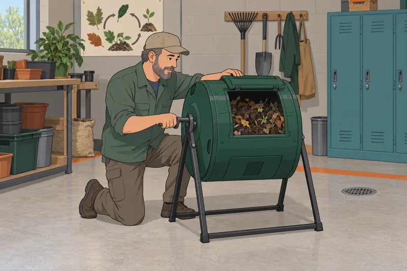 Ecosystem Quiz shows compost cycling in a workshop.