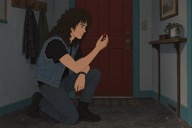 Eddie Munson Quiz: red die by the doorway.