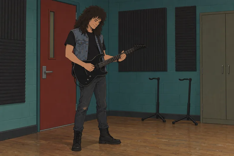 Quiz de Eddie: Eddie afina una guitarra.
