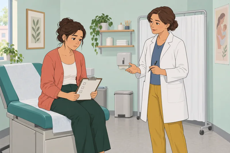 Postpartum Depression Test shows a calm clinic conversation.