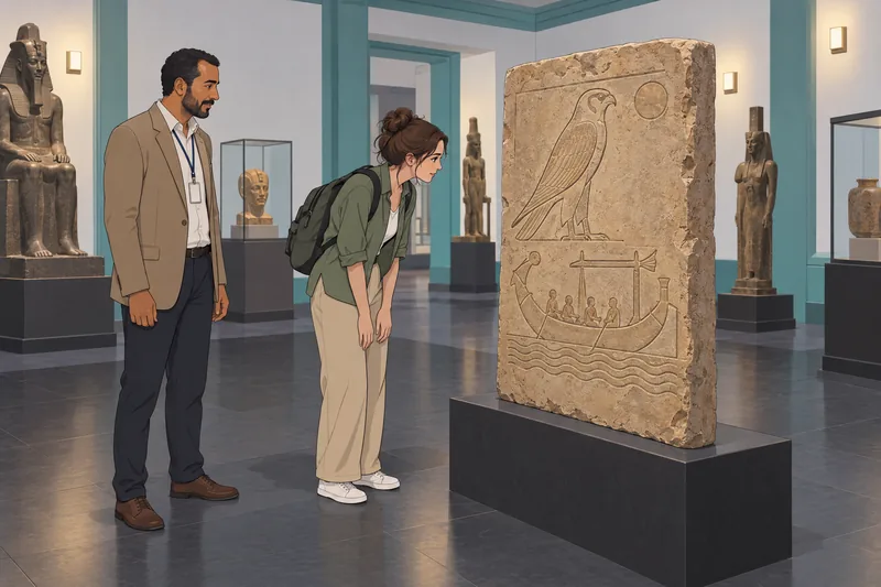 cuestionario sobre Egipto: una guía examina un relieve.