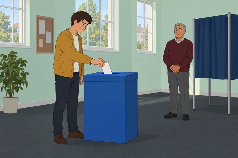 Election Quiz shows a ballot entering a box.