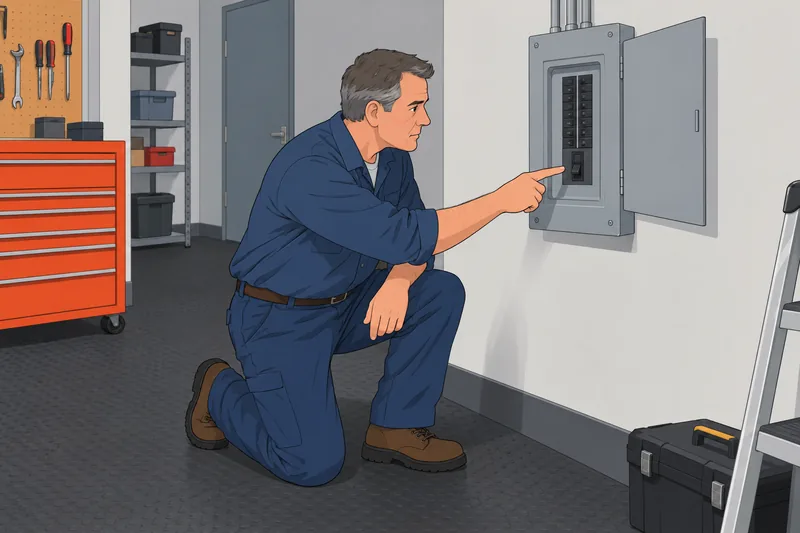 Electrical Safety Quiz: technician checks an isolated breaker.