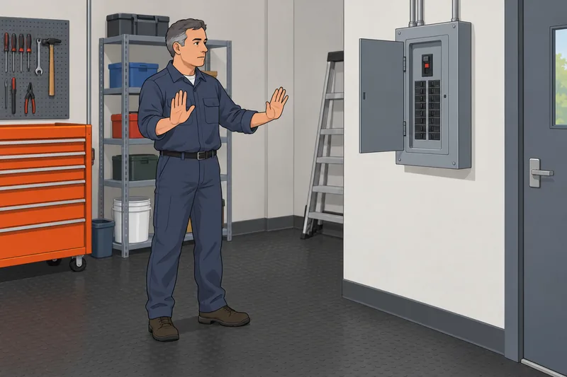 cuestionario sobre seguridad: técnico revisa un interruptor aislado.