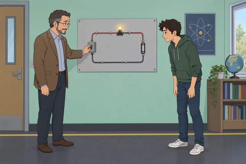 Electricity Quiz shows a student studying circuits.