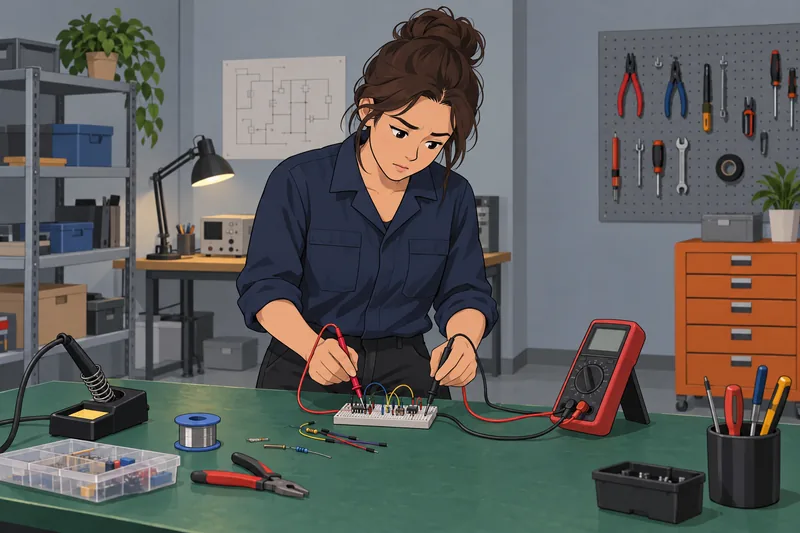 Electronics Quiz shows a learner testing a circuit.