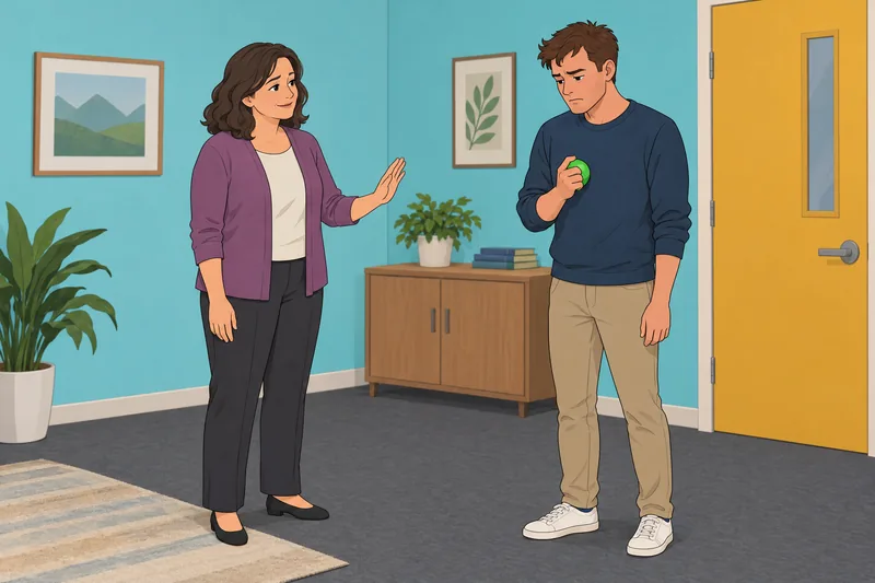 Emotion Regulation (Situations) depicts a colleague resetting.