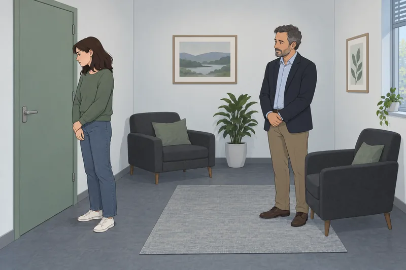 Emotional Detachment Test shows a guarded clinic conversation.