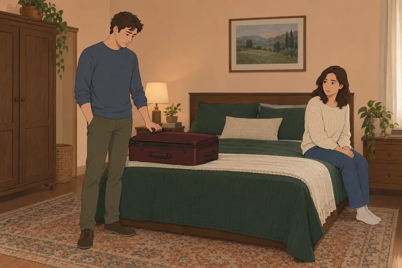 Una maleta ilustra la escena de desapego emocional.