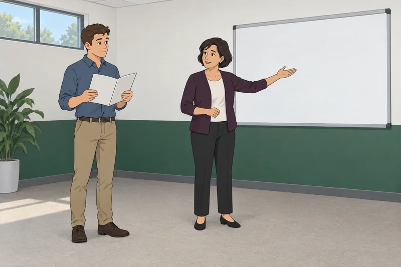Employment Law Quiz: trainer reviews a handbook.
