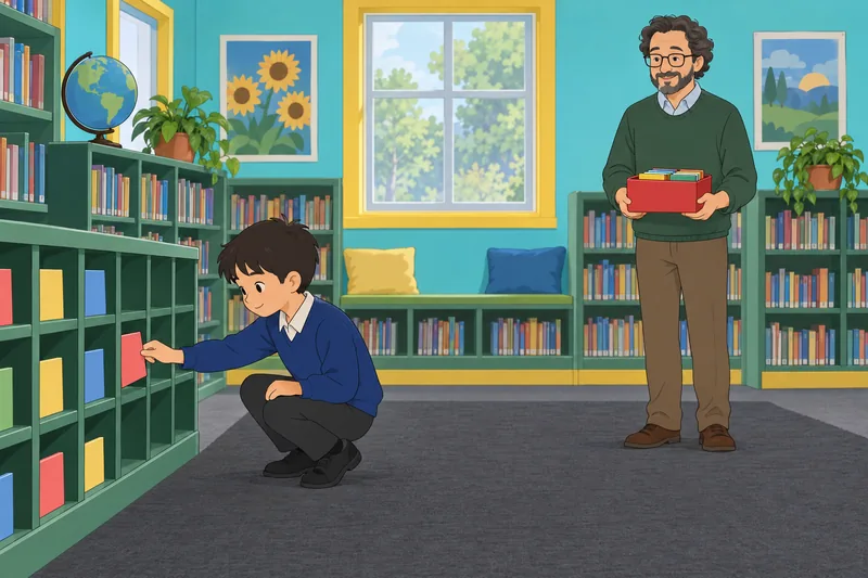El cuestionario de gramática ocurre en una biblioteca.