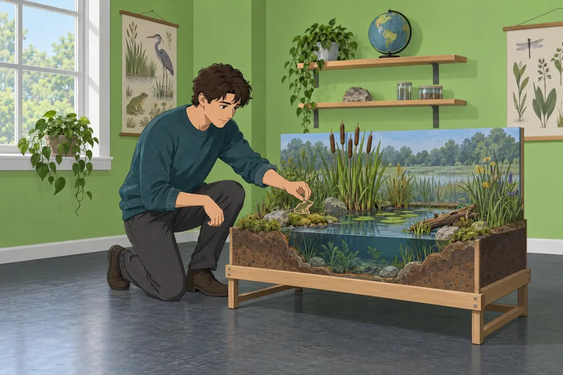 Environmental Science Quiz: Student studies a terrarium.