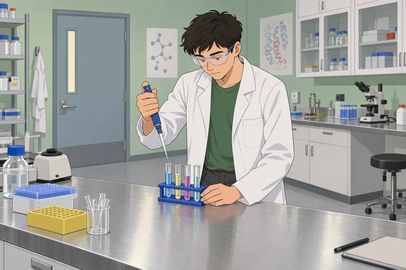 Enzyme Quiz shows a student testing samples.