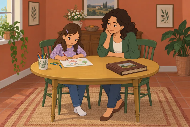 Childhood Psychological Trauma: a child draws with support.