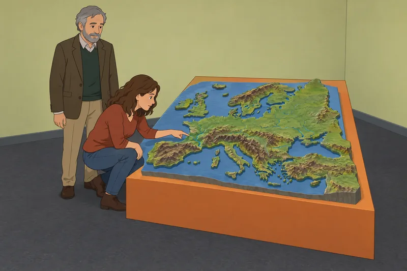 Europe Physical Map relief model reveals major plains.