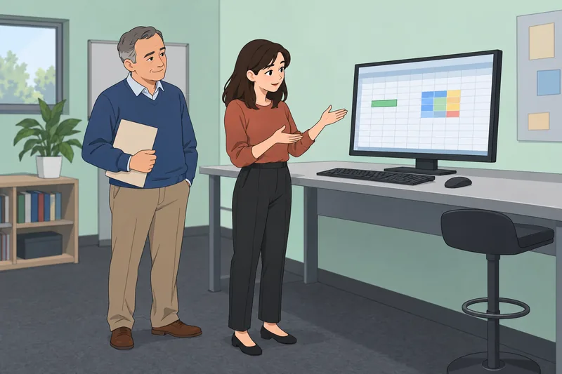 cuestionario de Excel: candidata revisa una cuadrícula.