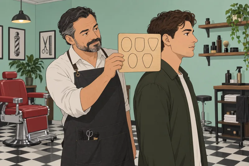 Face Shape Quiz shows a barber comparing outlines.