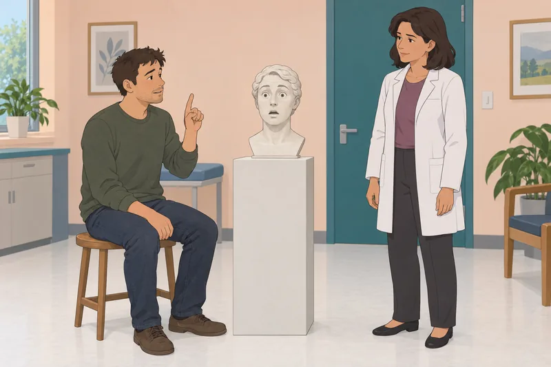 El cuestionario sobre expresiones usa un busto clínico.