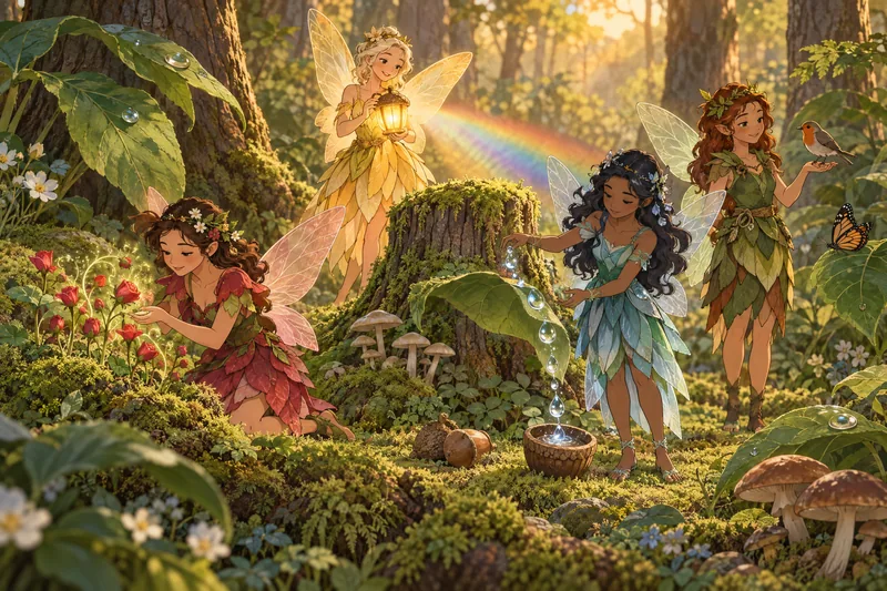 Fairy Talent Quiz: four fairies in a clearing