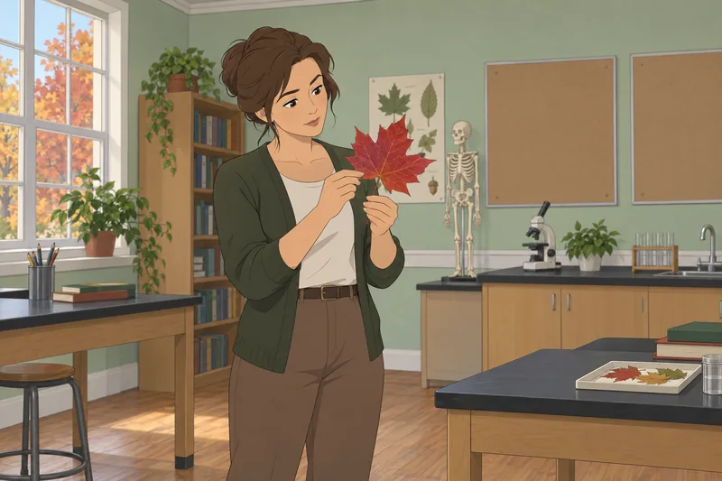 Fall Quiz shows an autumn leaf investigation.
