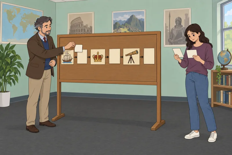 Famous Date Quiz: a learner orders event cards.