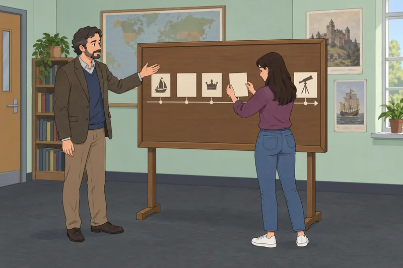 El cuestionario sobre fechas ordena tarjetas históricas.